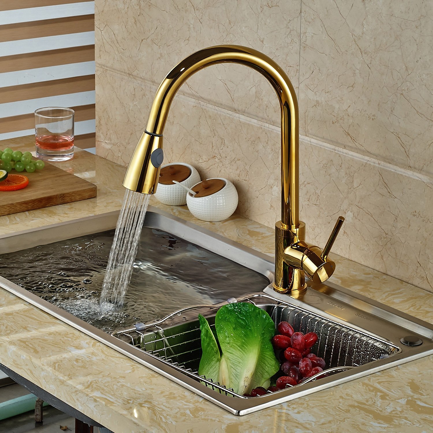 Manaus Deck Mounted Gold Finish Kitchen Sink Faucet 3 